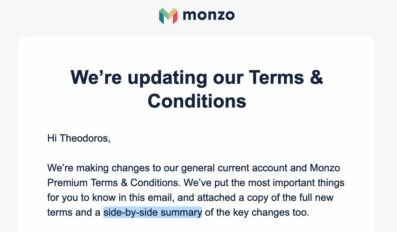 monzo terms change